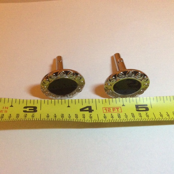 Men’s Cufflinks Shiny Silver Tone with Black Center Accent - Picture 3 of 4